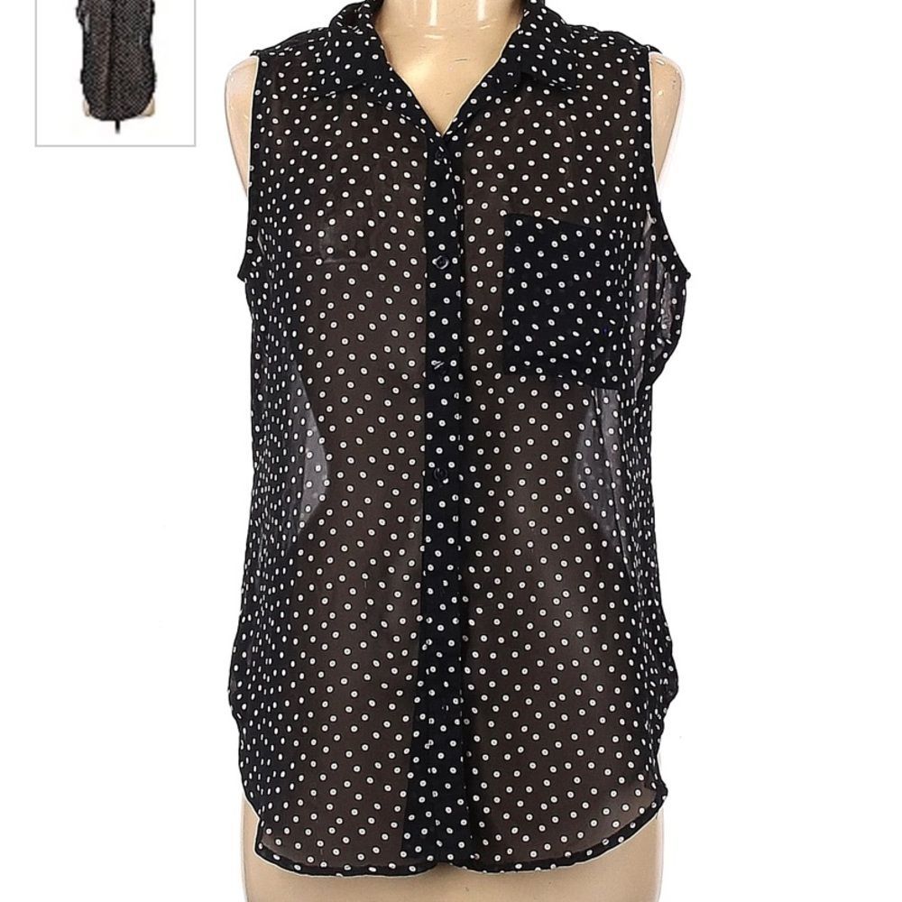 Liz Claiborne | Sheer Navy Top w/ white polka dots